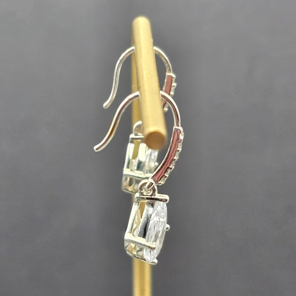 Teardrop Cubic Zirconia Drop Earrings Sterling Silver Hooks Pave Accents by CH - Picture 3 of 9